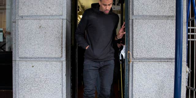 April 8, 2015: Atlanta Hawks NBA basketball player Thabo Sefolosha leaves a courthouse in New York.