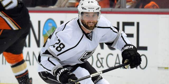 May 5, 2014: Los Angeles Kings center Jarret Stoll skates with the puck during the first period in Game 2 of an NHL hockey second-round Stanley Cup playoff series Anaheim Ducks.