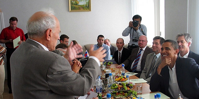 This handout photo provided by the International Science and Technology Center (ISTC) , shows then-Sen. Barack Obama, D-Ill. attending a ISTC seminar in Golitsino, Russia, in 2005.