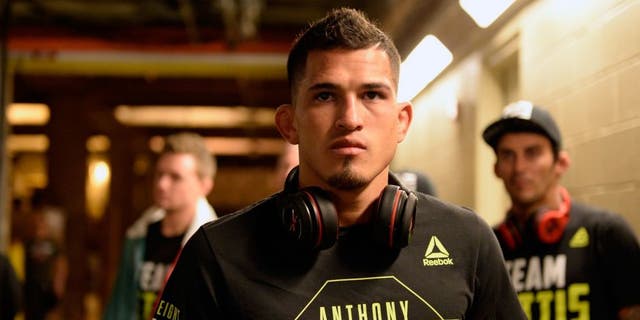 DALLAS, TX - MARCH 14: UFC lightweight champion Anthony Pettis warms up backstage before facing Rafael dos Anjos of Brazil in their UFC lightweight championship bout during the UFC 185 event at the American Airlines Center on March 14, 2015 in Dallas, Texas. (Photo by Mike Roach/Zuffa LLC/Zuffa LLC via Getty Images)