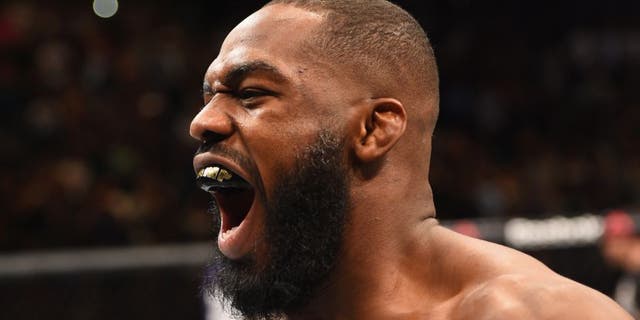 LAS VEGAS, NV - APRIL 23: Jon Jones enters the Octagon before facing Ovince Saint Preux in their interim UFC light heavyweight championship bout during the UFC 197 event inside MGM Grand Garden Arena on April 23, 2016 in Las Vegas, Nevada. (Photo by Josh Hedges/Zuffa LLC/Zuffa LLC via Getty Images)