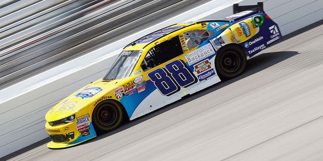 RICHMOND, VA - APRIL 23: Dale Earnhardt Jr., driver of the #88 Hellmann's Chevrolet, celebrates in Vitory Lane after winning the NASCAR XFINITY Series ToyotaCare 250 at Richmond International Raceway on April 23, 2016 in Richmond, Virginia. (Photo by Jeff Zelevansky/Getty Images)