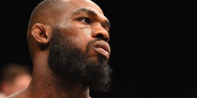 LAS VEGAS, NV - APRIL 23: Jon Jones enters the Octagon before facing Ovince Saint Preux in their interim UFC light heavyweight championship bout during the UFC 197 event inside MGM Grand Garden Arena on April 23, 2016 in Las Vegas, Nevada. (Photo by Josh Hedges/Zuffa LLC/Zuffa LLC via Getty Images)