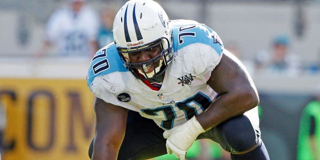 Dec 22, 2013; Jacksonville, FL, USA; Tennessee Titans offensive guard Chance Warmack (70) against the Jacksonville Jaguars during the first half at EverBank Field. Mandatory Credit: Kim Klement-USA TODAY Sports