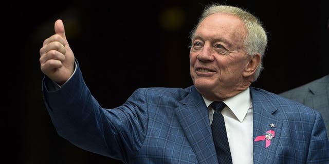 SEATTLE, WA - OCTOBER 12: Owner Jerry Jones of the Dallas Cowboys gives the 'thumbs up' to some Cowboys fans before the game aagainst the Seattle Seahawks at CenturyLink Field on October 12, 2014 in Seattle, Washington. (Photo by Steve Dykes/Getty Images)