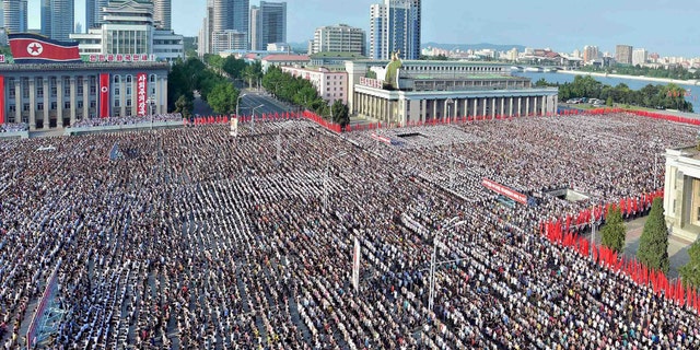 A general view shows a Pyongyang city mass rally held at Kim Il Sung Square on August 9, 2017, to fully support the statement of the Democratic People's Republic of Korea (DPRK) government in this photo released on August 10, 2017 by North Korea's Korean Central News Agency (KCNA) in Pyongyang.