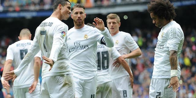 > at Estadio Santiago Bernabeu on May 8, 2016 in Madrid, Spain.