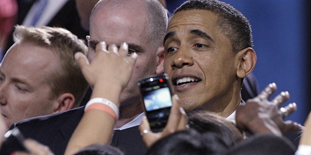 April 21: President Obama works the crowd following his remarks at a fundraiser at Sony Pictures Studios in Culver City, Calif.