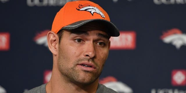 ENGLEWOOD, CO - MAY 02: Denver Broncos QB Mark Sanchez addresses the media during a press conference May 2, 2016 at UCHealth Training Facility as part of the offseason workout program. (Photo By John Leyba/The Denver Post via Getty Images)
