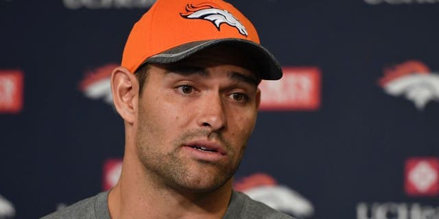 ENGLEWOOD, CO - MAY 02: Denver Broncos QB Mark Sanchez addresses the media during a press conference May 2, 2016 at UCHealth Training Facility as part of the offseason workout program. (Photo By John Leyba/The Denver Post via Getty Images)