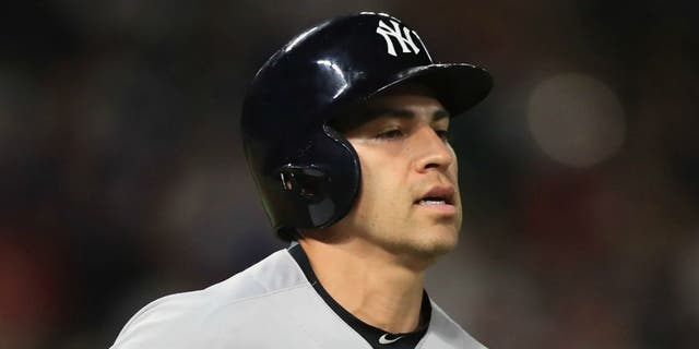 in the first inning at Globe Life Park in Arlington on April 27, 2016 in Arlington, Texas.,ARLINGTON, TX - APRIL 27: Jacoby Ellsbury #22 of the New York Yankees at Globe Life Park in Arlington on April 27, 2016 in Arlington, Texas. (Photo by Ronald Martinez/Getty Images)