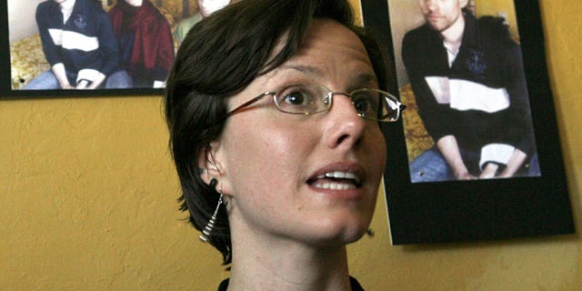 This Oct. 9, 2010, file photo shows Sarah Shourd speaking to the media in Oakland, Calif.