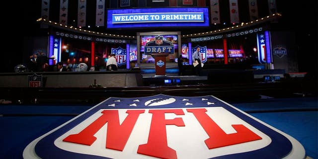 Apr 25, 2013; New York, NY, USA; A general view of the NFL shield logo and main stage before the 2013 NFL Draft at Radio City Music Hall. Mandatory Credit: Jerry Lai-USA TODAY Sports