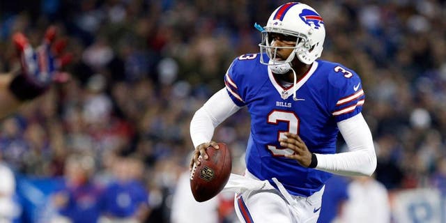 Dec 1, 2013; Toronto, ON, Canada; Buffalo Bills quarterback EJ Manuel (3) rolls out during the first half against the Atlanta Falcons at the Rogers Center. Mandatory Credit: Kevin Hoffman-USA TODAY Sports