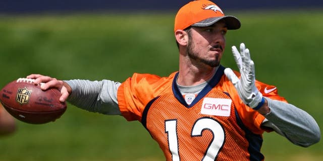 ENGLEWOOD, CO - MAY 06: Denver Broncos quarterback Paxton Lynch (12) looks to throw a pass during rookie minicamp May 6, 2016 at UCHealth Training Facility. (Photo By John Leyba/The Denver Post via Getty Images)