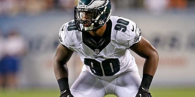 CHICAGO, IL - AUGUST 08: Marcus Smith II #90 of the Philadelphia Eagles during a preseason game against the Chicago Bears at Soldier Field on August 8, 2014 in Chicago, Illinois. (Photo by Jonathan Daniel/Getty Images)