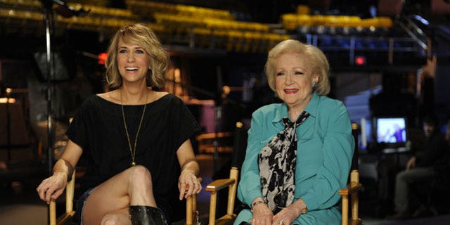 May 4: In this publicity image released by NBC, cast member Kristen Wiig,left, and Betty White are shown on the set of "Saturday Night Live."