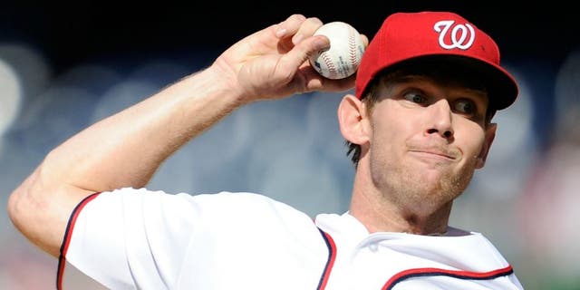 against the at Nationals Park on April 14, 2016 in Washington, DC.,WASHINGTON, DC - APRIL 14: Stephen Strasburg #37 of the Washington Nationals pitches against the Atlanta Braves at Nationals Park on April 14, 2016 in Washington, DC. (Photo by G Fiume/Getty Images)
