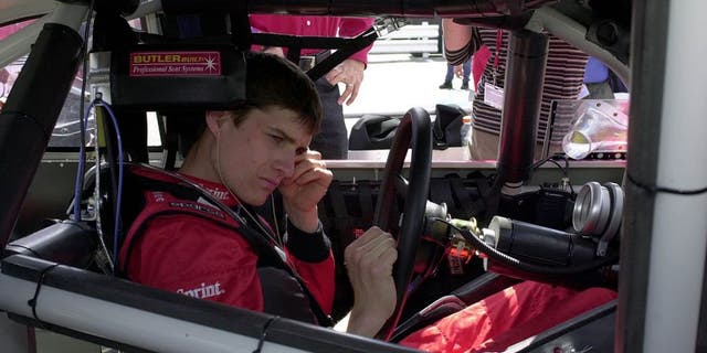 Adam Petty prepares for the Busch Series race at Rockingham this past Feb. Dura-Lube/K Mart 400 North Carolina Speedway Rockingham, North Carolina,USA 27 Feb.2000 ©F.Peirce Williams 2000 LAT PHOTOGRAPHIC 103a Van Buren St. Dayton,Ohio,USA 45402 937.586.9917 FPWPhoto@aol.com