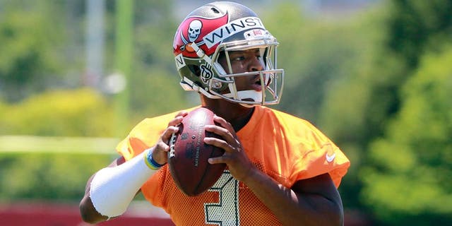 May 8, 2015; Tampa, FL, USA; Tampa Bay Buccaneers quarterback Jameis Winston (3) works out for rookie mini camp at One Buc Place. Mandatory Credit: Kim Klement-USA TODAY Sports
