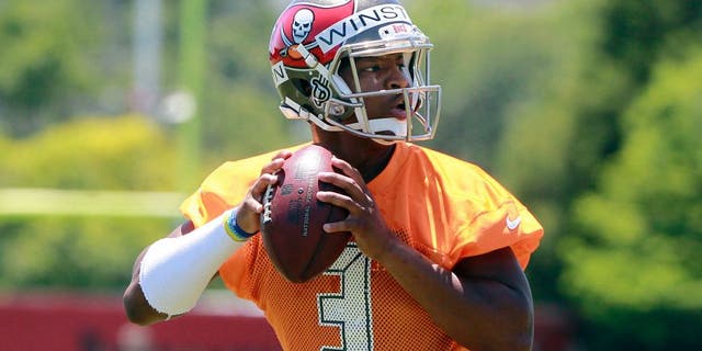 May 8, 2015; Tampa, FL, USA; Tampa Bay Buccaneers quarterback Jameis Winston (3) works out for rookie mini camp at One Buc Place. Mandatory Credit: Kim Klement-USA TODAY Sports