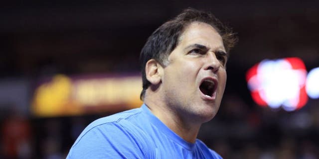 Dallas Mavericks owner Mark Cuban reacts during the first half against the Oklahoma City Thunder at American Airlines Center. Mandatory Credit: Kevin Jairaj-USA TODAY Sports