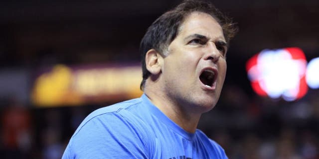Dallas Mavericks owner Mark Cuban reacts during the first half against the Oklahoma City Thunder at American Airlines Center. Mandatory Credit: Kevin Jairaj-USA TODAY Sports