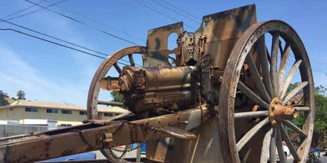 Picture shows the cannon that was stolen from a California veterans hall.