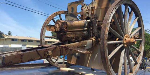 Picture shows the cannon that was stolen from a California veterans hall.
