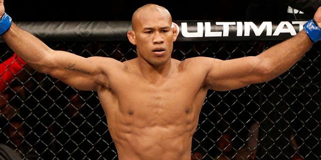 BELO HORIZONTE, BRAZIL - SEPTEMBER 04: Ronaldo "Jacare" Souza reacts after knocking out Yushin Okami in their middleweight fight during the UFC on FOX Sports 1 event at Mineirinho Arena on September 4, 2013 in Belo Horizonte, Brazil. (Photo by Josh Hedges/Zuffa LLC/Zuffa LLC via Getty Images)