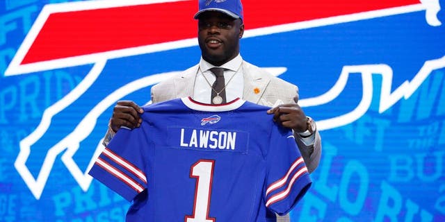 Apr 28, 2016; Chicago, IL, USA; Shaq Lawson (Clemson) after being selected by the Buffalo Bills as the number nineteen overall pick in the first round of the 2016 NFL Draft at Auditorium Theatre. Mandatory Credit: Kamil Krzaczynski-USA TODAY Sports