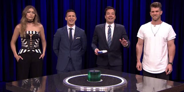 Bryce Harper got very competitive in a game of Catchphrase on "The Tonight Show."