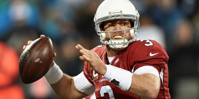 CHARLOTTE, NC - JANUARY 24: Quarterback Carson Palmer #3 of the Arizona Cardinals looks for a receiver during the NFC Championship Game against the Carolina Panthers at Bank of America Stadium on January 24, 2016 in Charlotte, North Carolina. (Photo by Ronald C. Modra/Sports Imagery/Getty Images) *** Local Caption *** Carson Palmer,CHARLOTTE, NC - JANUARY 24: Quarterback Carson Palmer #3 of the Arizona Cardinals looks for a receiver during the NFC Championship Game against the Carolina Panthers at Bank of America Stadium on January 24, 2016 in Charlotte, North Carolina. (Photo by Ronald C. Modra/Sports Imagery/Getty Images)