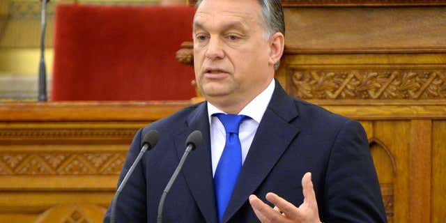 April 25, 2016: Hungarian Prime Minister Viktor Orban addresses a ceremony held to mark the 5th anniversary of the proclamation of the new constitution in the Parliament building in Budapest, Hungary.