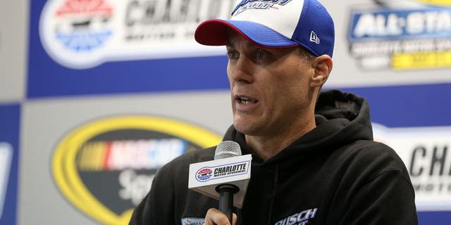 CHARLOTTE, NC - MAY 20: Kevin Harvick, driver of the #4 Busch Light Chevrolet, spesks to the media during a press conference prior to practice for the NASCAR Sprint Cup Series Sprint Showdown at Charlotte Motor Speedway on May 20, 2016 in Charlotte, North Carolina. (Photo by Matt Sullivan/NASCAR via Getty Images)