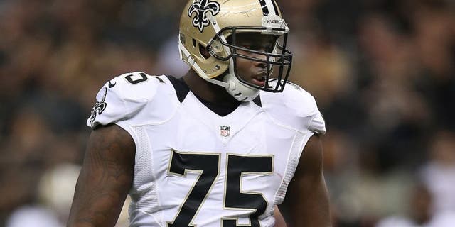NEW ORLEANS, LA - OCTOBER 05: Tyrunn Walker #75 of the New Orleans Saints against the Tampa Bay Buccaneers at the Mercedes-Benz Superdome on October 5, 2014 in New Orleans, Louisiana. (Photo by Chris Graythen/Getty Images)