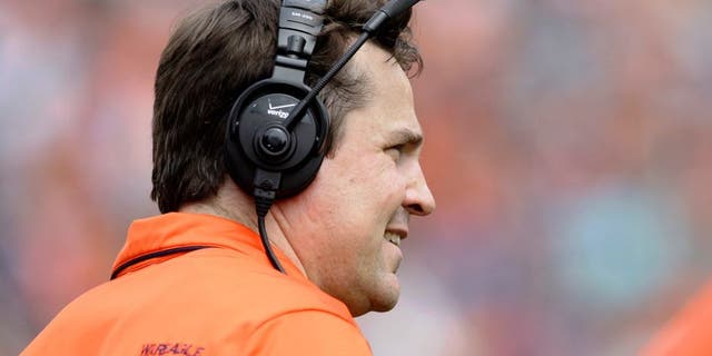 Apr 18, 2015; Auburn, AL, USA; Auburn Tigers defensive coordinator Will Muschamp watches his squad during the A-Day game at Jordan-Hare Stadium. Mandatory Credit: John Reed-USA TODAY Sports