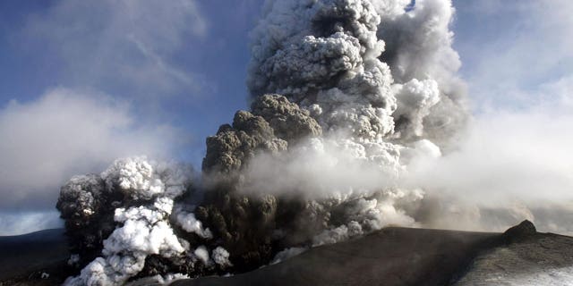 April 17, 2011: Volcano in southern Iceland's Eyjafjallajokull glacier sends ash into the air.