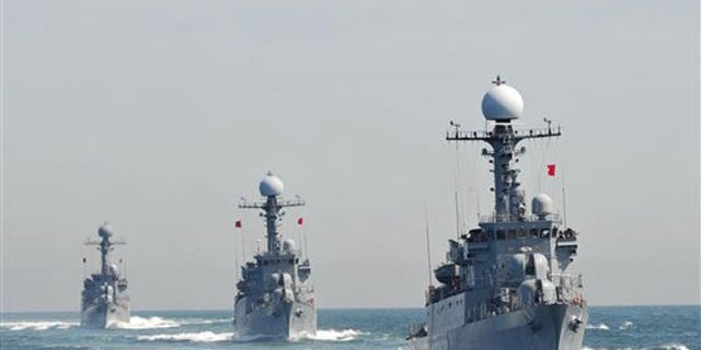 May 27: South Korean Navy Patrol Combat Corvettes stage an anti-submarine exercise off the western coast town of Taean.