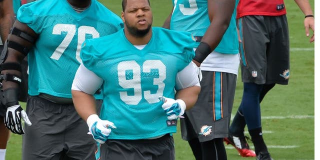May 26, 2015; Miami, FL, USA; Miami Dolphins defense tackle Ndamukong Suh (93) during practice drills at Miami Dolphins Training Facility. Mandatory Credit: Steve Mitchell-USA TODAY Sports