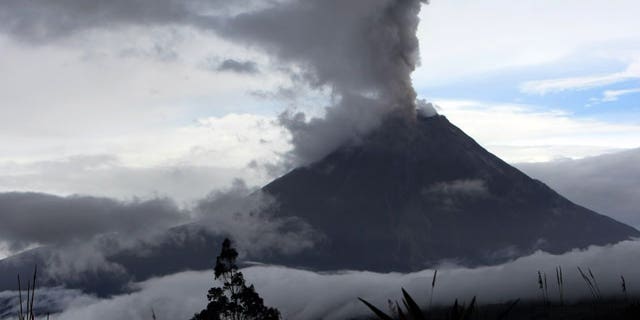 May 28: A view of the Tungurahua volcano throwing ashes in Huambalo, in Ecuador's central highlands.
