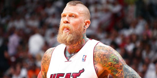 MIAMI, FL - APRIL 23: Chris Andersen #11 of the Miami Heat looks on during the game against the Charlotte Bobcats in Game Two of the Eastern Conference Quarterfinals of the 2014 NBA playoffs at American Airlines Arena in Miami, Florida on April 23, 2014. NOTE TO USER: User expressly acknowledges and agrees that, by downloading and or using this photograph, User is consenting to the terms and conditions of the Getty Images License Agreement. Mandatory Copyright Notice: Copyright 2014 NBAE (Photo by Nathaniel S. Butler/NBAE via Getty Images)
