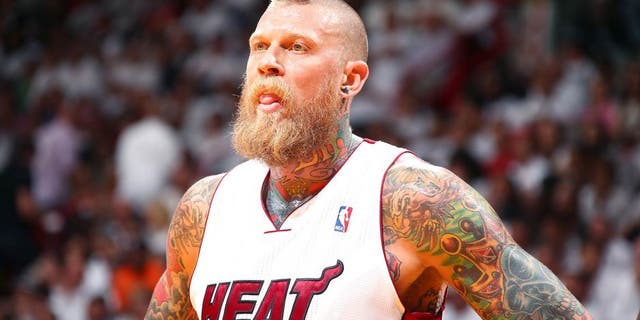 MIAMI, FL - APRIL 23: Chris Andersen #11 of the Miami Heat looks on during the game against the Charlotte Bobcats in Game Two of the Eastern Conference Quarterfinals of the 2014 NBA playoffs at American Airlines Arena in Miami, Florida on April 23, 2014. NOTE TO USER: User expressly acknowledges and agrees that, by downloading and or using this photograph, User is consenting to the terms and conditions of the Getty Images License Agreement. Mandatory Copyright Notice: Copyright 2014 NBAE (Photo by Nathaniel S. Butler/NBAE via Getty Images)
