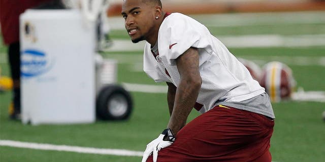 May 29, 2014; Ashburn, VA, USA; Washington Redskins wide receiver DeSean Jackson (1) stretches his leg during organized team activities at Redskins Park. Mandatory Credit: Geoff Burke-USA TODAY Sports