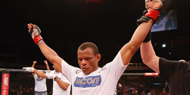 BRASILIA, BRAZIL - SEPTEMBER 13: Francisco Trinaldo celebrates after his unanimous-decision victory over Leandro Silva in their lightweight bout during the UFC Fight Night event inside Nilson Nelson Gymnasium on September 13, 2014 in Brasilia, Brazil. (Photo by Josh Hedges/Zuffa LLC/Zuffa LLC via Getty Images)