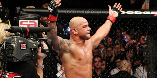 BIRMINGHAM, ENGLAND - NOVEMBER 05: Thiago Alves reacts after defeating Papy Abedi during the UFC 138 event at the LG Arena on November 5, 2011 in Birmingham, England. (Photo by Josh Hedges/Zuffa LLC/Zuffa LLC via Getty Images)