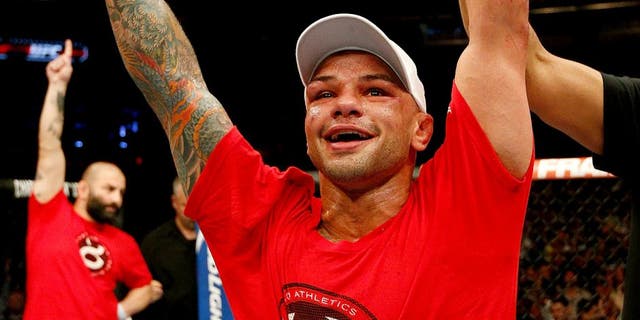ORLANDO, FL - APRIL 19: Thiago Alves reacts after his decision victory over Seth Baczynski in their welterweight bout during the FOX UFC Saturday event at the Amway Center on April 19, 2014 in Orlando, Florida. (Photo by Josh Hedges/Zuffa LLC/Zuffa LLC via Getty Images)