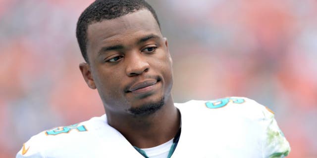 Dec 21, 2014; Miami Gardens, FL, USA; Miami Dolphins defensive end Dion Jordan (95) reacts on the sideline during the first half against the Minnesota Vikings at Sun Life Stadium. Mandatory Credit: Steve Mitchell-USA TODAY Sports