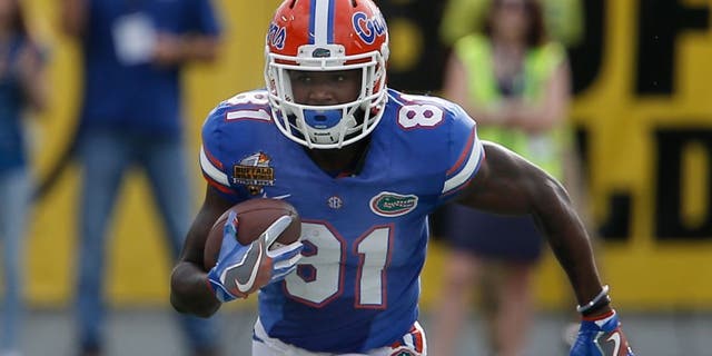 Jan 1, 2016; Orlando, FL, USA; Florida Gators wide receiver Antonio Callaway (81) runs during the second quarter against the Michigan Wolverines in the 2016 Citrus Bowl at Orlando Citrus Bowl Stadium. Mandatory Credit: Reinhold Matay-USA TODAY Sports