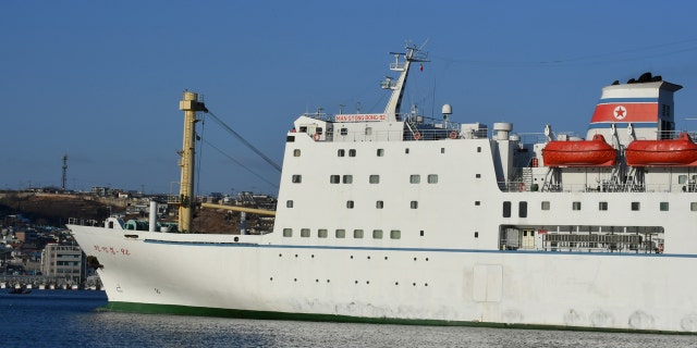 North Korean ship Mangyongbong-92 carrying the Samjiyon art troupe arrives at Mukjo port in Donghae, South Korea.
